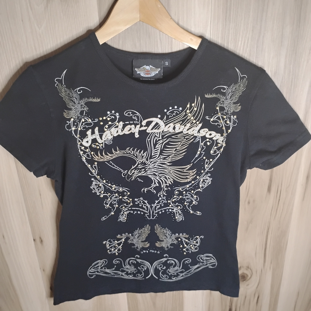 Harley-Davidson Black Tee with Gold and Silver Design